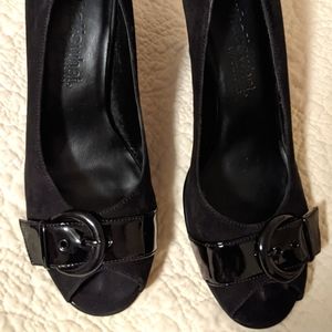 What's What by Aerosols Black Suede Open Toe Pump